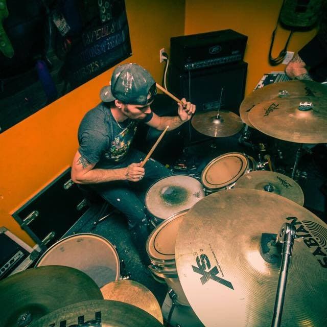 Nick Leftwich tracking drums in the studio